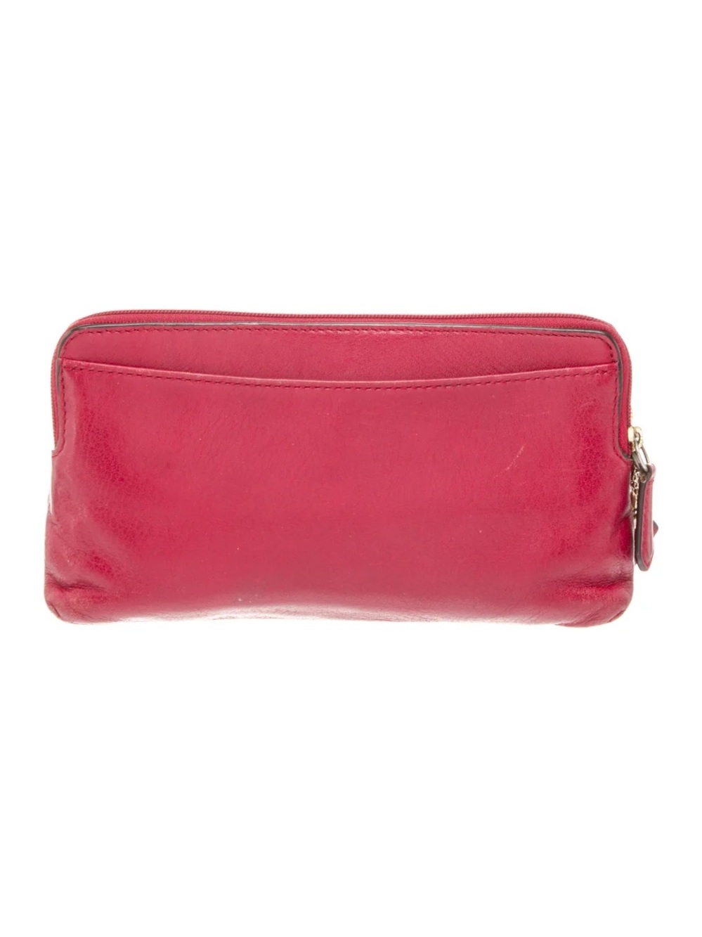 COACH $249 Cherry Red Pebbled Leather Wristlet Clutch goldtone - Picture 7 of 13